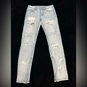 MNML Light Wash Ripped Skinny Jeans with ankle zippers